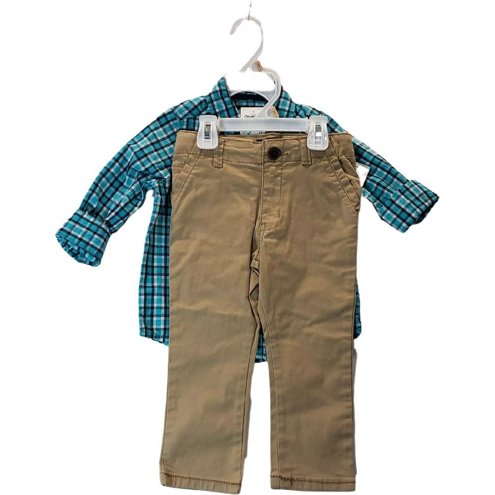 Oshkosh 2pc Khaki & Teal Toddler Outfit Size 2T