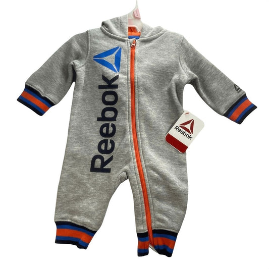 Reebok Gray Hoodie Romper Onesie 6-9 Months