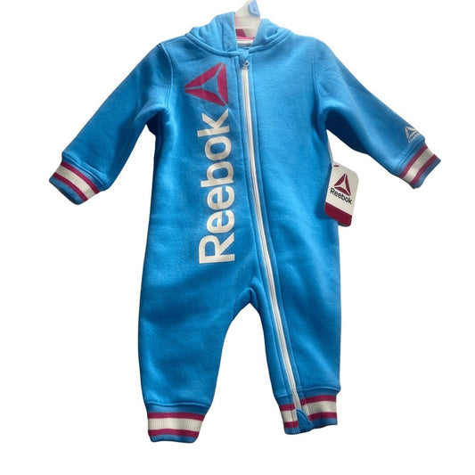 Reebok Blue Pink Hoodie Romper Size 12 Months