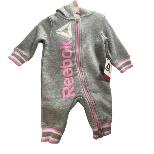 Reebok Gray Pink Hoodie Romper Onesie 0-3 Months