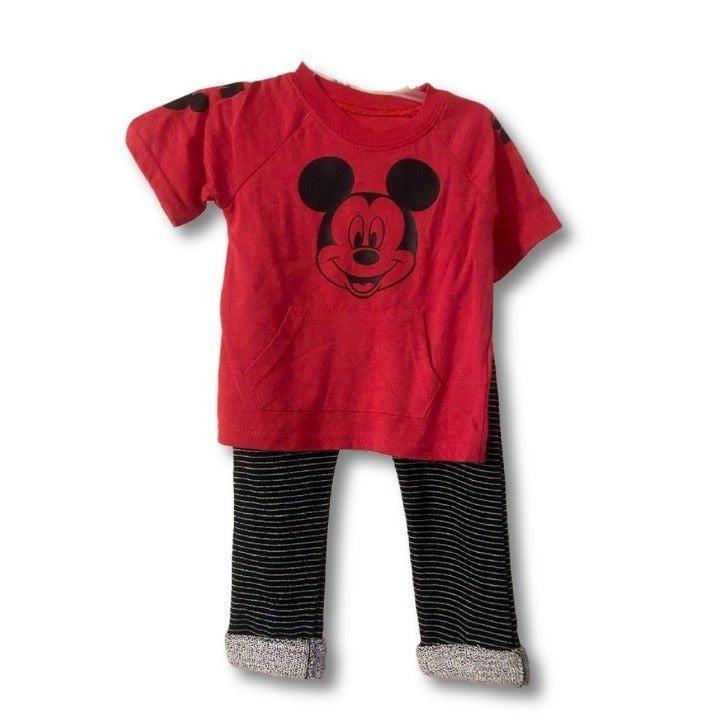 Mickey 2pc Set Red Shirt/Striped Pants 12 Months