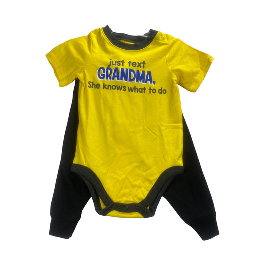 Just Text Grandma Bodysuit & Black Pants 2pc Set Size 12 Months