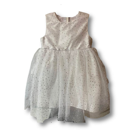 White & Silver Sparkle Toddler Dress Size 5T