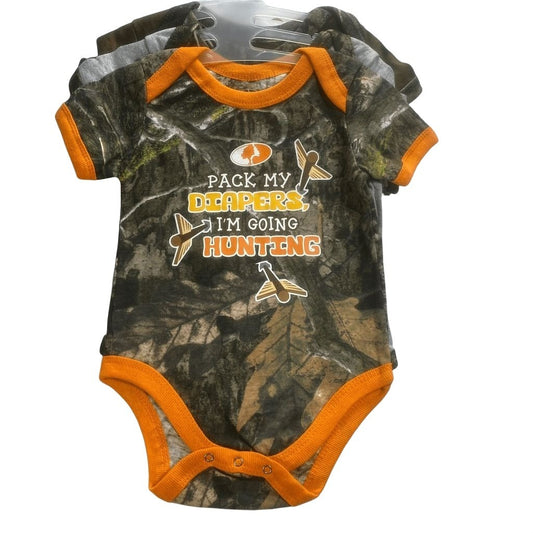 Orange/Camo 3pck Bodysuit Infant Creeper 3/6 Months