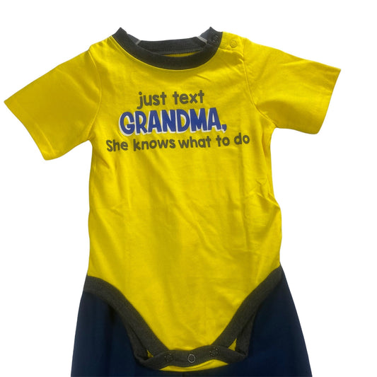 Just Text Grandma Bodysuit & Blue Pants 2pc Set Size 18 Months