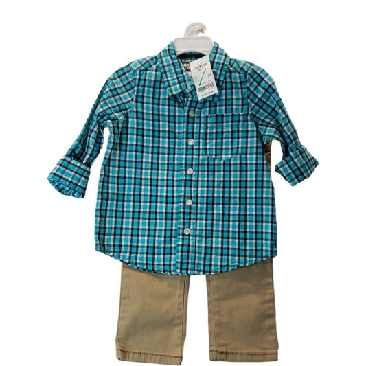 Oshkosh 2pc Khaki & Teal Toddler Outfit Size 2T