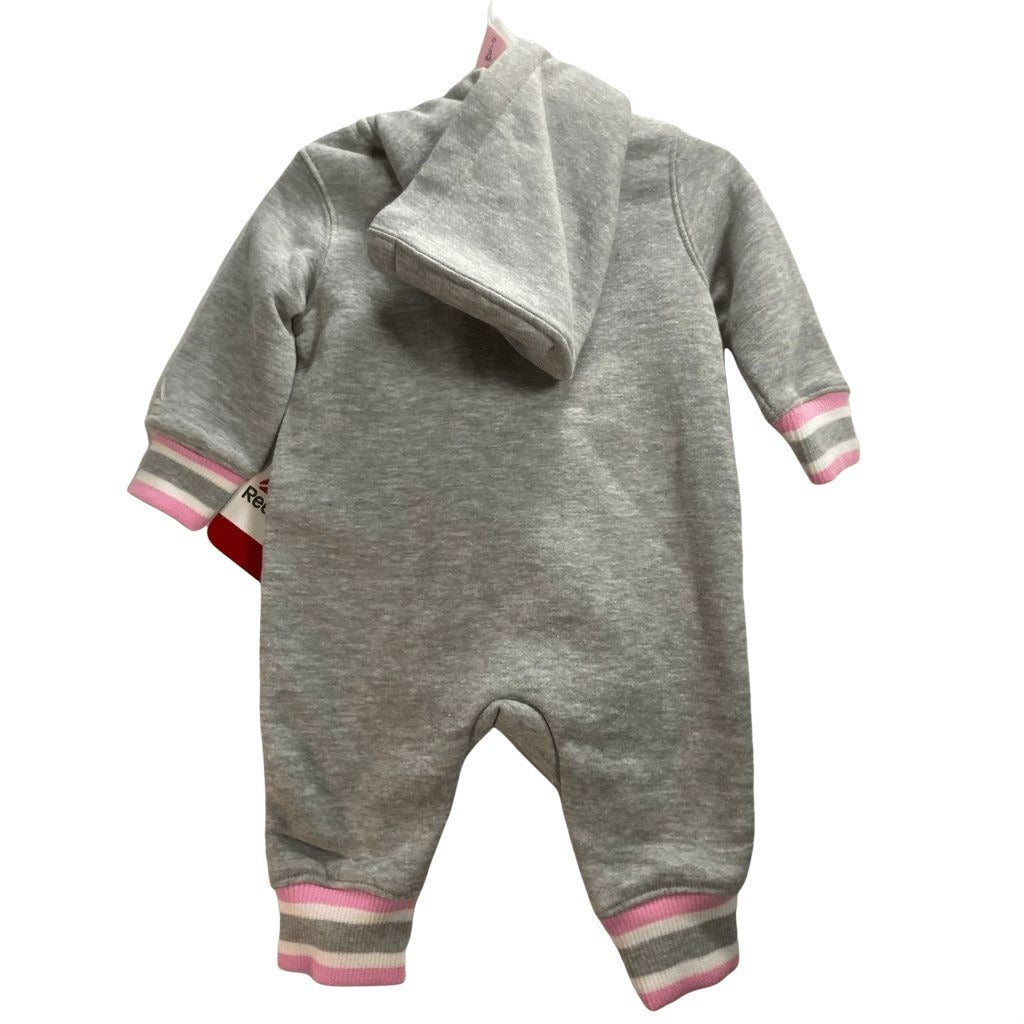 Reebok Gray Pink Hoodie Romper Onesie 0-3 Months